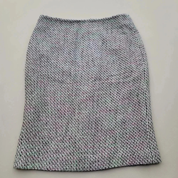 Talbots Black White Pink Green Tweed Knee Length Career Wear Skirt Pencil Sz 4 - Picture 1 of 10